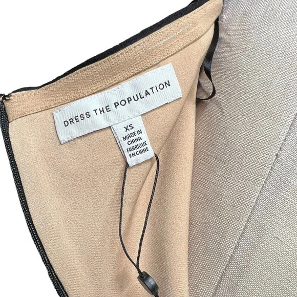 Dress The Population Off Shoulder Blouson Sleeve Lace‎ Dress Black Nude Size S - Picture 10 of 12